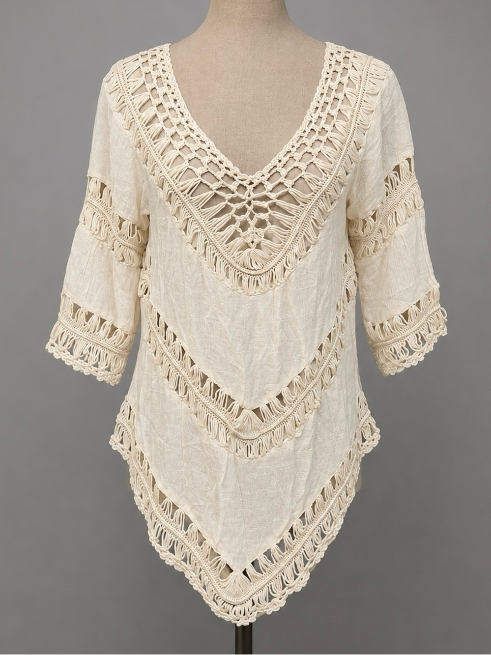 Boho Crochet Knit Hi Low Blouse Shirt Tunic Top